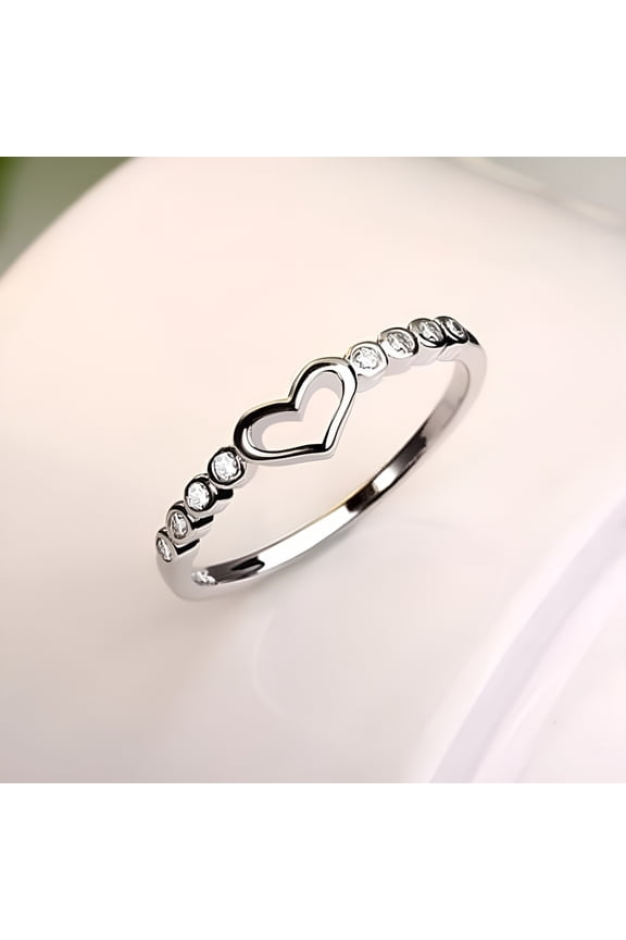 Leaveforme Cubic Zirconia, Sapphire Band Heart Blue Sapphire Wedding Ring, Sterling Silver