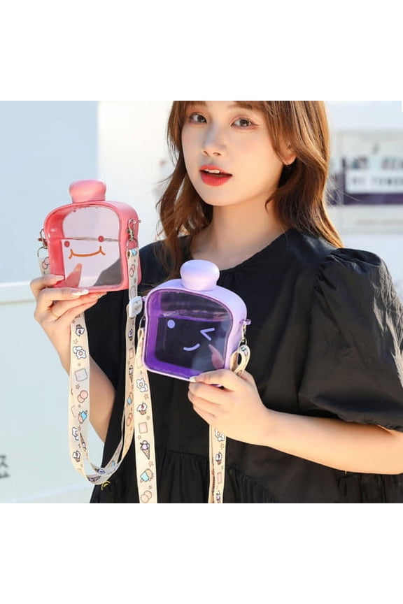 Leaveforme Cute Water Bottle - Adjustable Shoulder Strap for School Kids Girls, 380 ML Leakproof Drinking Bottles Camping Sports Travel