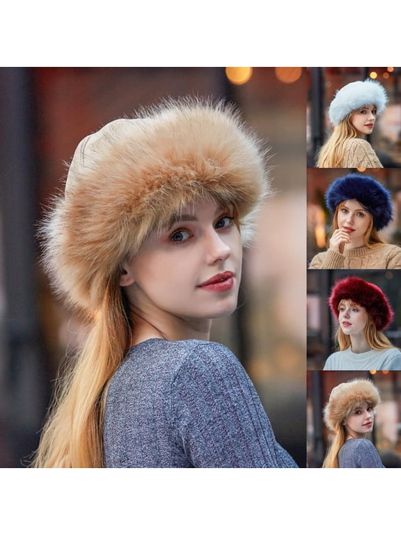 Faux Mink Fox Fur Braided Warm Thick Hat,Faux Fur Hats for Women Winter,Furry Mongolian One Size