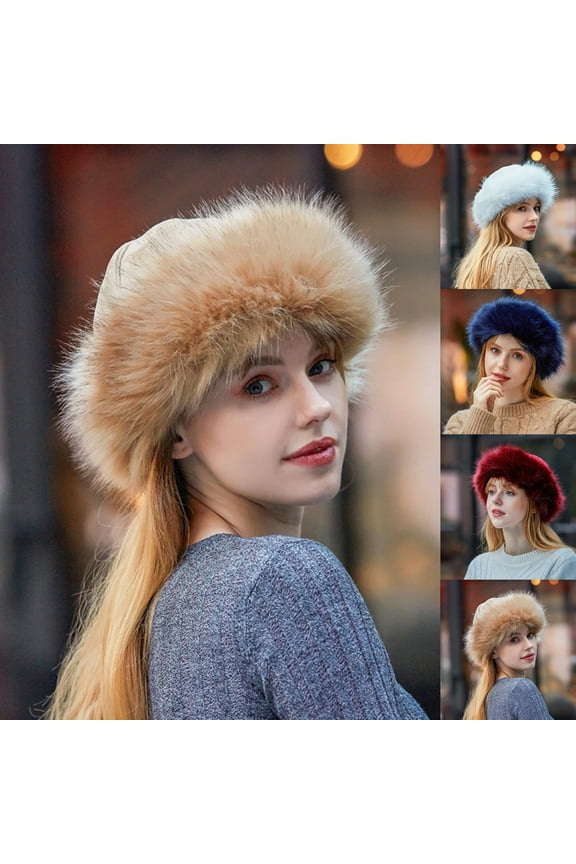 Faux Mink Fox Fur Braided Warm Thick Hat,Faux Fur Hats for Women Winter,Furry Mongolian One Size