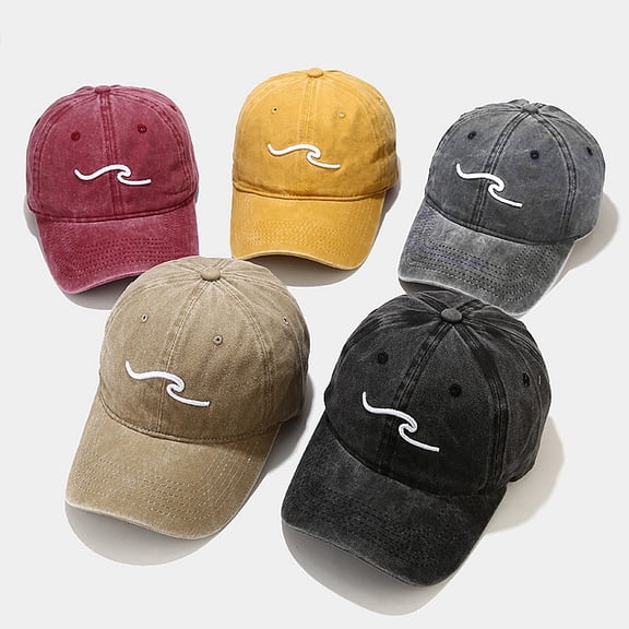 Leaveforme Fitted Hat Wave Embroidery Adjustable Durable Unisex Baseball Cap for Outdoor Activities