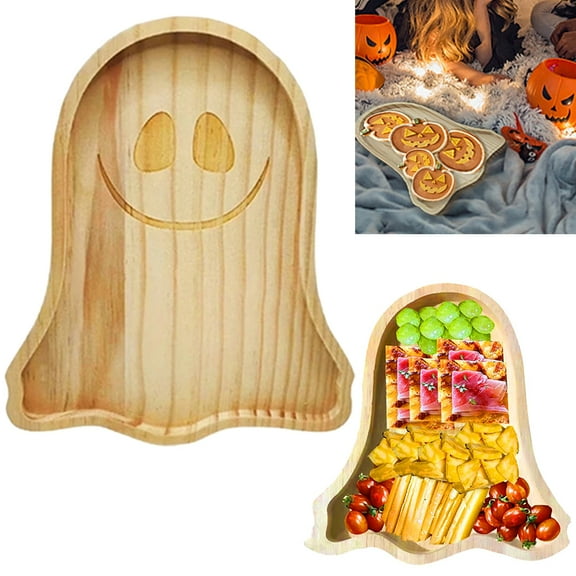 Leaveforme Halloween Pumpkin Ghost Wooden Charcuterie Boards, Bamboo Cheese Board Charcuterie Platter and Serving Tray Plate for Party, Meat and Cheese Tray for Party Decoration