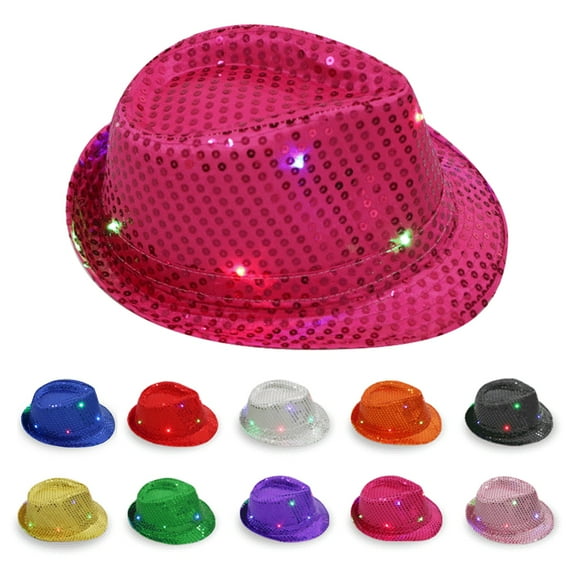 Leaveforme Jazz Hat 1 Pack LED Light Up Sequin Fedoras Hats for Men & Women | Mardi Gras Party Supplies
