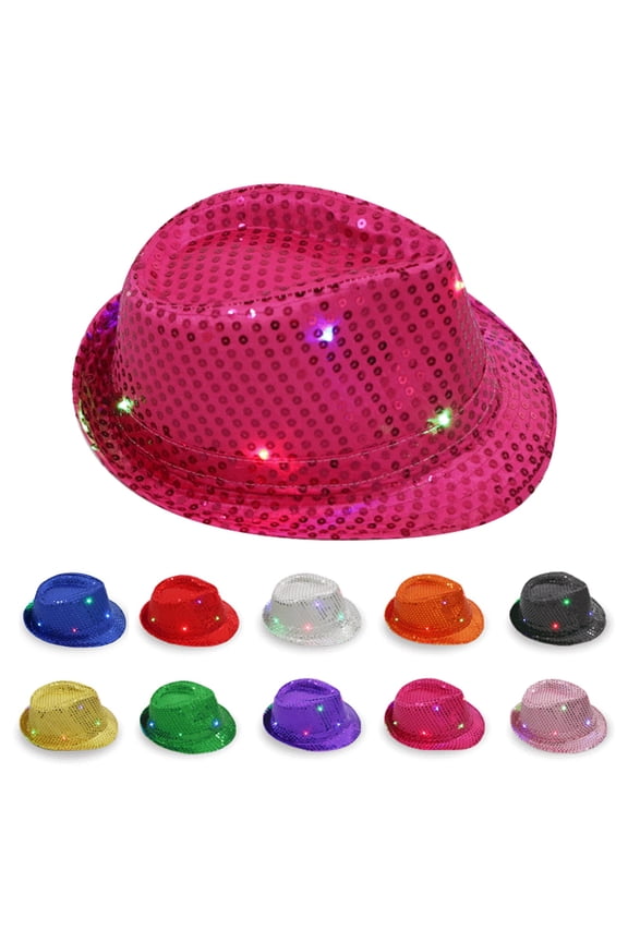 Jazz Hat 1 Pack LED Light Up Sequin Fedoras Hats for Men & Women | Mardi Gras Party Supplies
