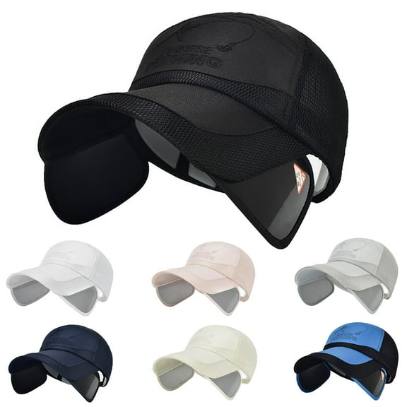 Leaveforme Sun Hat Exquisite Pattern Retractable Brim Polyester Outdoor UV Protection Cap Unisex Mesh Hat for Camping
