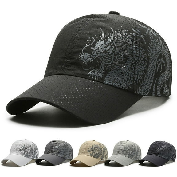 Leaveforme Sunshade Cap Ultralight Quick Drying Chinese Style Dragon Print Baseball Hat for Outdoor