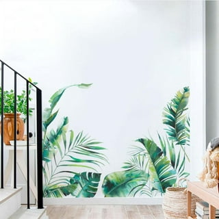 Yirtree Green Plants Palm Leaf Wall Stickers,Tropical Plants Removable Wall  Art Mural Decals for Home Living Room Background Decoration Mural Wall  Sticker Living Room Background Decal 