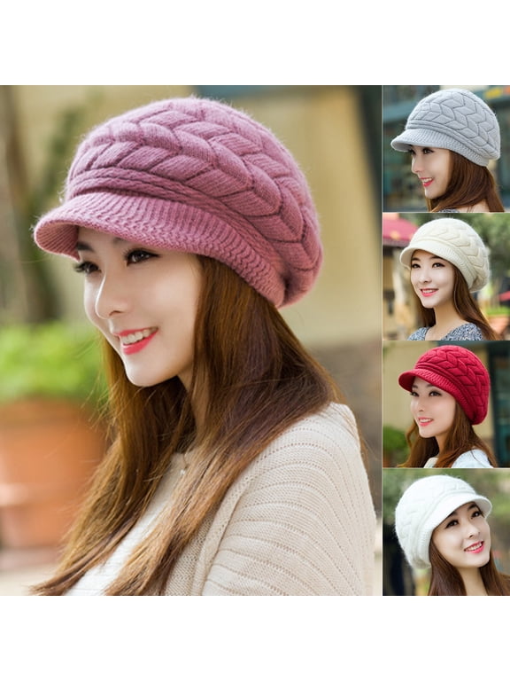 Women Hat Solid Color Arrow Pattern Autumn Winter Short Brim Dome Hat for Outdoor