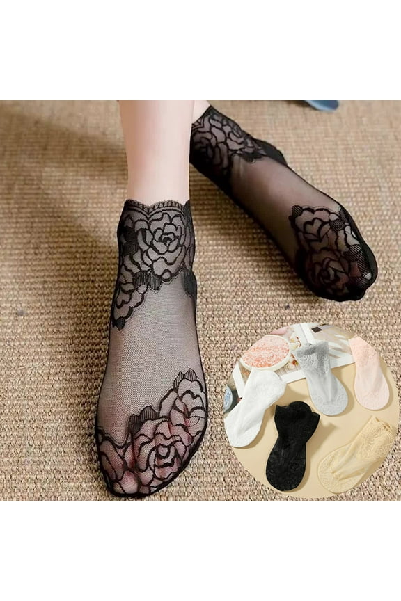 Women Rose Lace Socks Thin Transparent Elastic Mesh Stockings Breathable Anklet