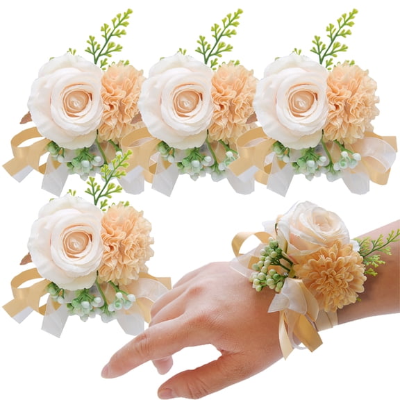 Leaveforme Wrist Corsage for Wedding, Set of 4, Prom Flower Wrist Corsages for Mother of Bride and Groom, Rose Wrist Flower for Bride Bridesmaid Girl Women Party, Homecoming Ceremony Anniversary