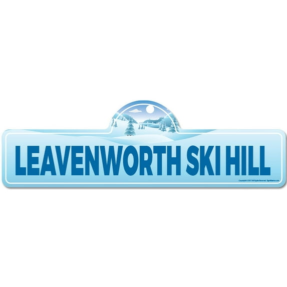Leavenworth Ski Hill Street Sign | Indoor/Outdoor | Skiing Skier Snowboarder Décor for Ski Lodge Cabin Mountian House | SignMission personalized gift