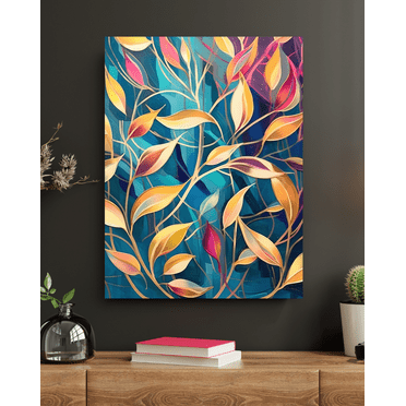 Leaves Ablaze - Golden Teal Folige Canvas Wall Art