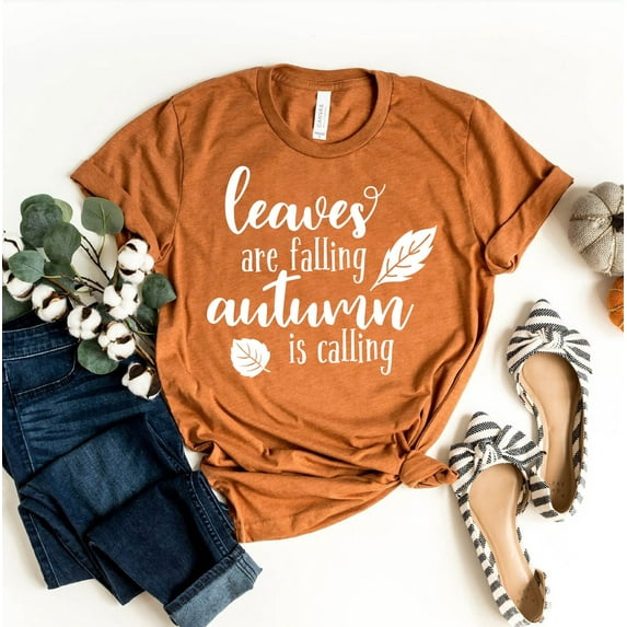 Leaves Are Falling Autumn Is Calling T-shirt Season Shirts Thanksgiving Top Celebration Gift Fall Vibes Tshirt Family Shirt Women's Holiday Tee