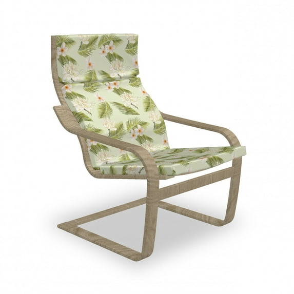 Leaves Armchair Pad and Slipcover, Repetitive Tropical Blossoms Frangipani Palm Leaf in Spring Colors, 1 Piece Soft Cushion Replacement with Removable Cover, Pastel Green Multicolor, by Ambesonne
