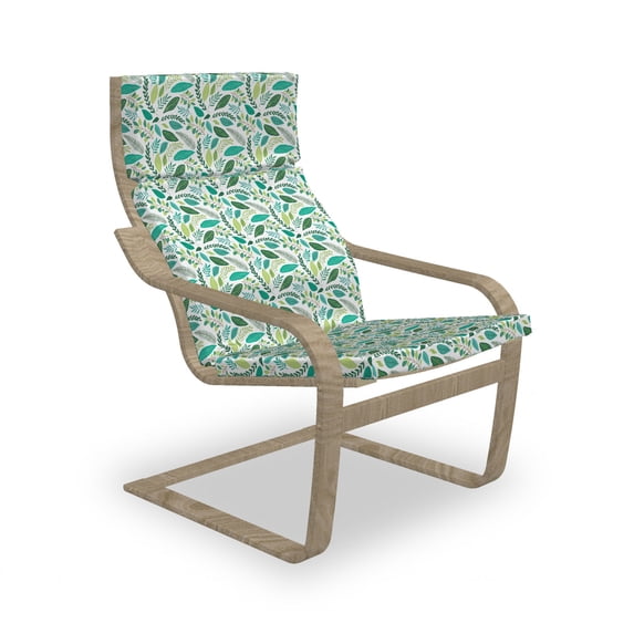 Leaves Armchair Pad and Slipcover, Various Type Green Tone Leaves Scattered Randomly on White Background Tangled Design, 1 Piece Soft Cushion Replacement with Removable Cover, Multicolor, by Ambesonne