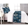 thumbnail image 1 of Leaves Bed Runner Set, Winter Forest Inspired Nature Pattern of Watercolor Effect Leaf Print, Decorative Bedding Scarf & 2 Pillow Shams for Hotels Homes, King, Dark Sky Blue and Black, by Ambesonne, 1 of 3