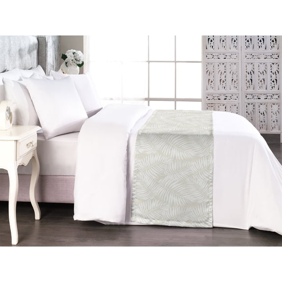 Leaves Bed Runner, Simple Jungle Leaf Pattern Botanical Hawaiian Flora Aloha Boho Nature Print, Decorative Accent Bedding Scarf for Hotels Homes & Guest Rooms, Queen, Eggshell and White, by Ambesonne
