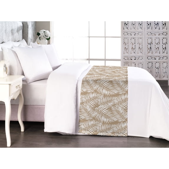 Leaves Bed Runner, Simple Jungle Leaf Pattern Botanical Hawaiian Flora Aloha Boho Nature Print, Decorative Accent Bedding Scarf for Hotels Homes & Guest Rooms, King, Pale Brown White, by Ambesonne