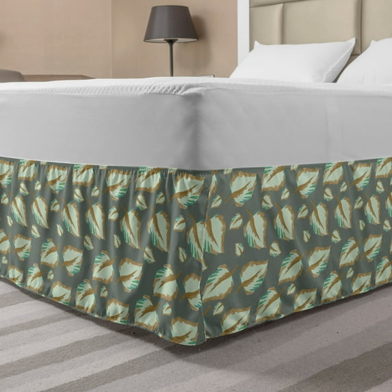 Leaves Bed Skirt, Rhythmic Design of Watercolor Art Style Inspired Simplistic Fall Scene Leafy Motifs, Elastic Bedskirt Dust Ruffle Wrap Around for Bedding Decor, 4 Sizes, Sage Green, by Ambesonne