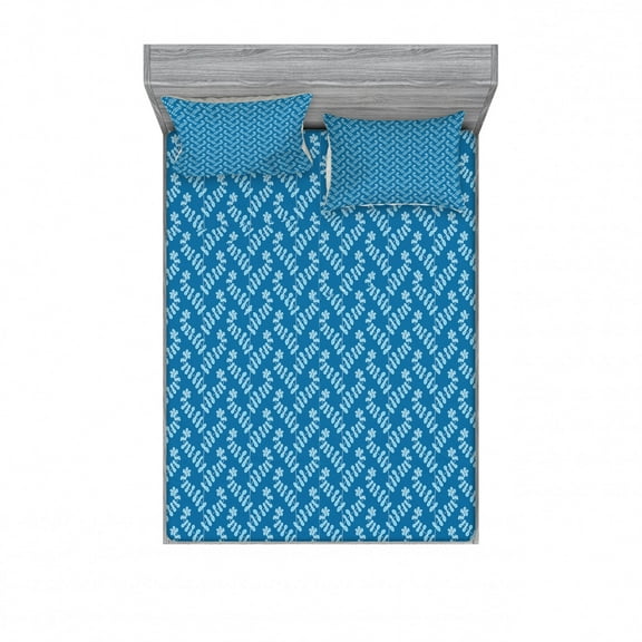 Leaves Bedding Set with Sheet & Covers, Botanical Growth Foliage Leafage Flowers Classic Vintage Style Blooms Branches Print, Printed Bedroom Decor 2 Shams, 4 Sizes, Pale Blue, by Ambesonne