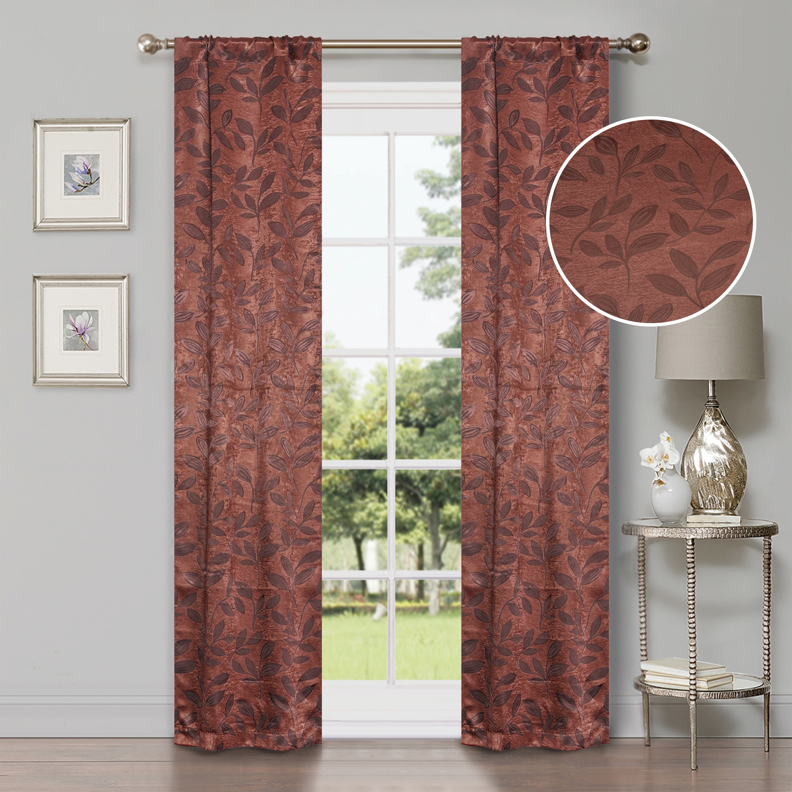 Leaves Blackout Curtain Panels, 26" x 84", Antique Copper by Blue Nile Mills