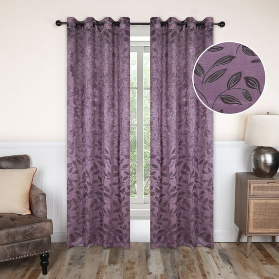 Leaves Blackout Curtain Panels, 52" x 63", Wisteria by Blue Nile Mills