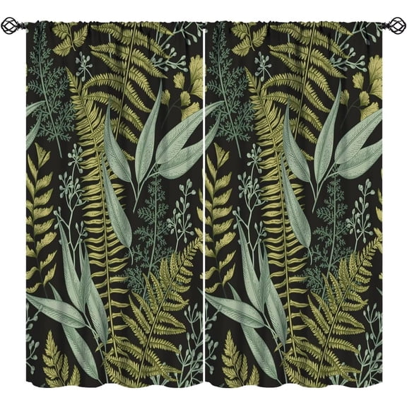 Leaves Blackout Curtains Vintage Country Rustic Green Leaves Natural Botanical Aesthetic Bedroom Living Room Kitchen Rod Pocket Decoration Window Drapes 2 Panels W52xL84in
