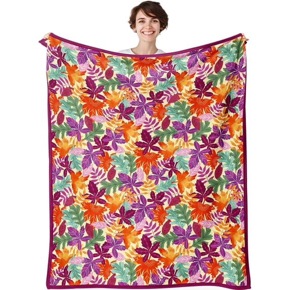 Leaves Blanket Fall Throw Autumn 350gsm Fleece Plush Fall Leaf Throw Blanket for Couch Soft Lightweight Cozy Plush Warm Blankets for Women Men Gift 50"x60"