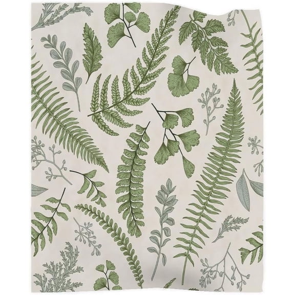 Leaves Blanket Green Leaves Herbs and Fern Pattern Flannel Blanket Extremely Soft Cozy Warm and Lightweight Throw Blanket for All Season (40X50Inch)
