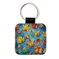 thumbnail image 1 of Leaves Blue Background Watercolor Faux Leather Square Keychain, 1 of 7