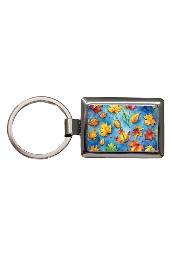 Leaves Blue Background Watercolor Metal Rectangle Keychain