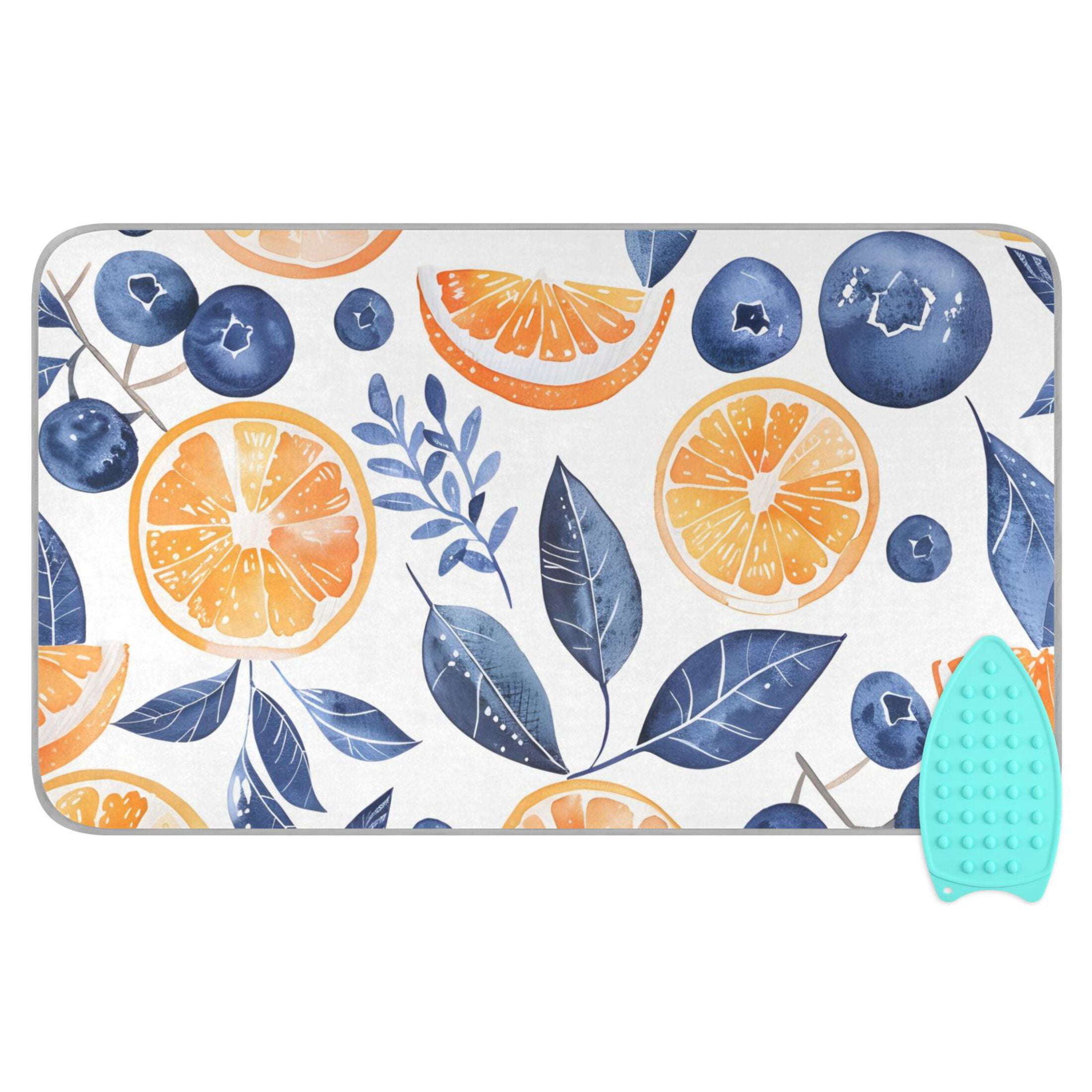 Leaves Blueberries and Oranges Ironing Mat Blanket Portable Travel Ironing Pad Heat Resistant Pad 47.2" x 27.6”