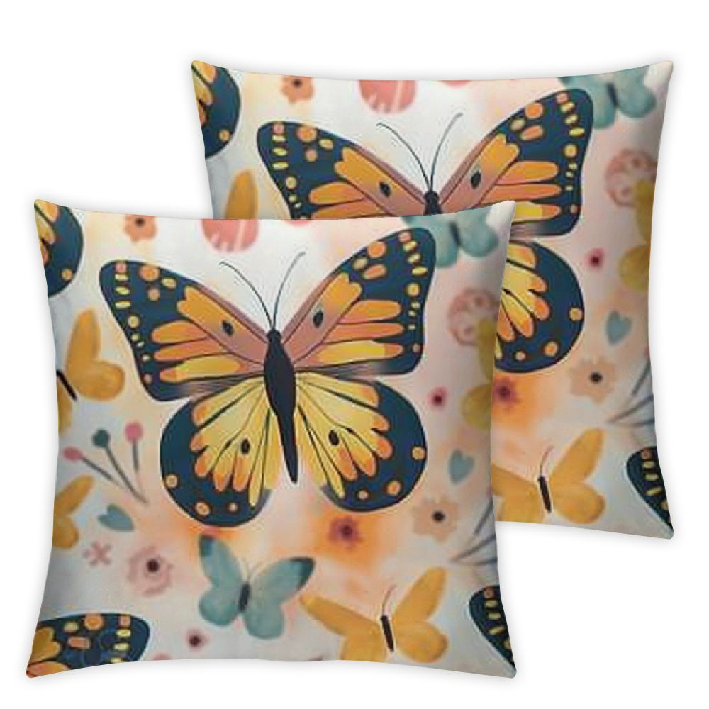 Leaves Butterfly Throw Pillow Cover, Spring Flower Floral Decorative