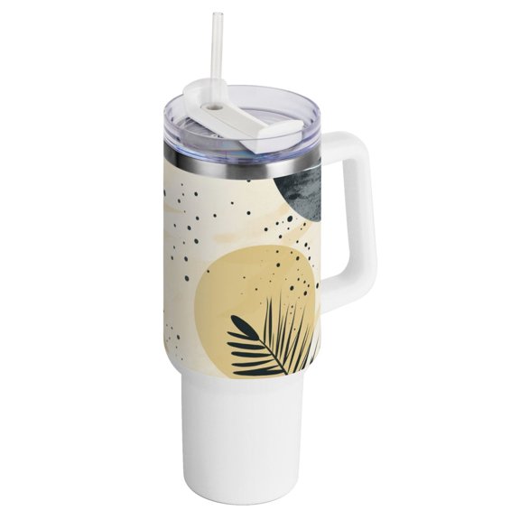 Leaves Circles Spots 40 oz Tumbler with Handle InsulatedTravel MugLid Straw Leak Proof Steel Vacuum Water Bottles Glasses Fits in Car Cup Holder