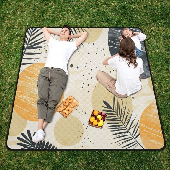Leaves Circles Spots Beach Blanket Outdoor Picnic Blanket 78"x 78" Waterproof Foldable for Beach Camping Travel Hiking Grass Lawn Park