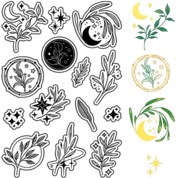 Leaves Clear Stamps Vintage Plants Rubber Stamps Reusable Background Postmark Transparent Silicone Stamp Seals Journaling Card Making Decor