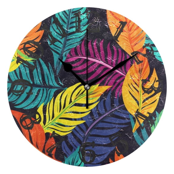 Leaves Colorful 10 inch Wall Clocks Non Ticking Easy to Read Battery Decorative for Home Bathroom Kitchen Bedroom Living Room
