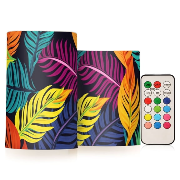 Leaves Colorful Flameless CandlesLED Lights Battery Operated Candles with Remote and Timers Flicker Lights Votive Set of 2