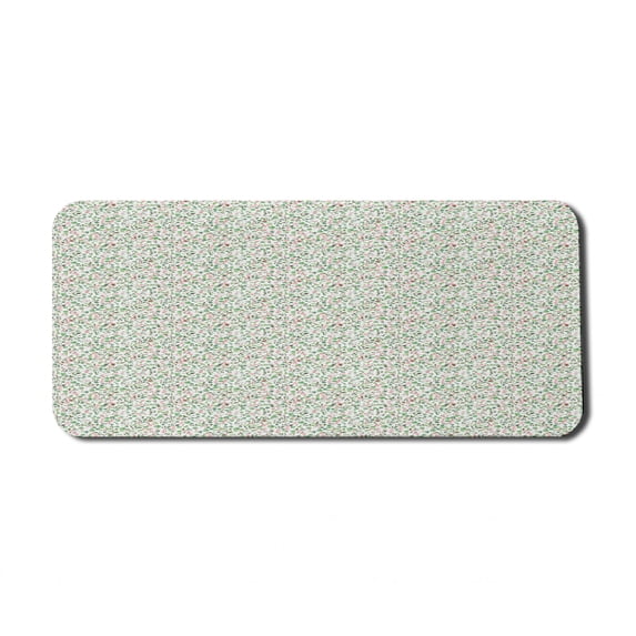 Leaves Computer Mouse Pad, Flourishing Nature Theme with Fresh Foliage Flower Blooms and Sparrows, Rectangle Non-Slip Rubber Mousepad X-Large, 35" x 15", Green Pink Olive Green, by Ambesonne