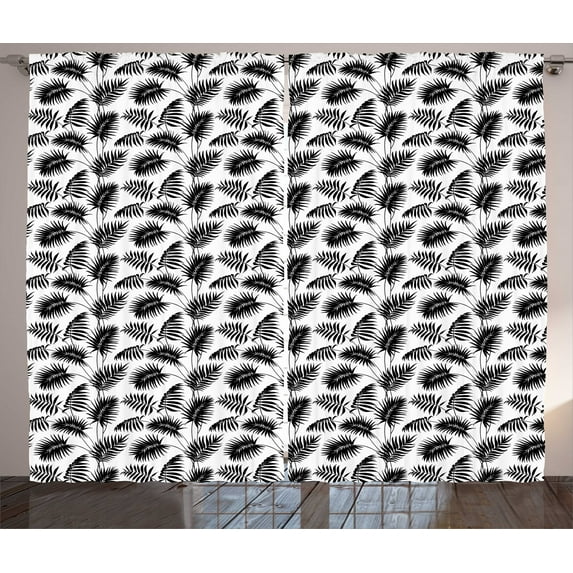 Ambesonne Leaves Curtains 2 Panel Set, Retro Monochrome Foliage Art, 108" x 90", Charcoal Grey White