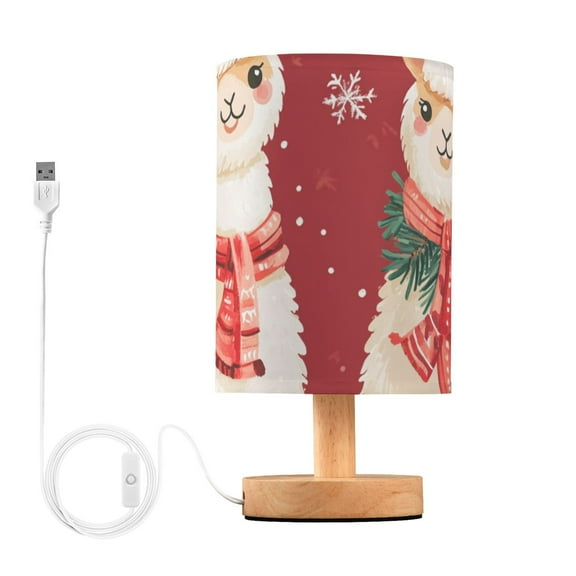 Leaves Cute Alpaca with Scarf Christmas Table Lamp with USB Port LED Warm Light Lamp Night Light Home Decor