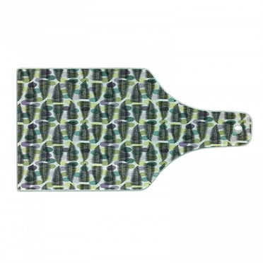Leaves Cutting Board, Ornate Polka Dotted Pattern with Monochrome Tropical Spring Foliage Illustration, Tempered Glass Cutting and Serving Board, Wine Bottle Shape, Multicolor, by Ambesonne