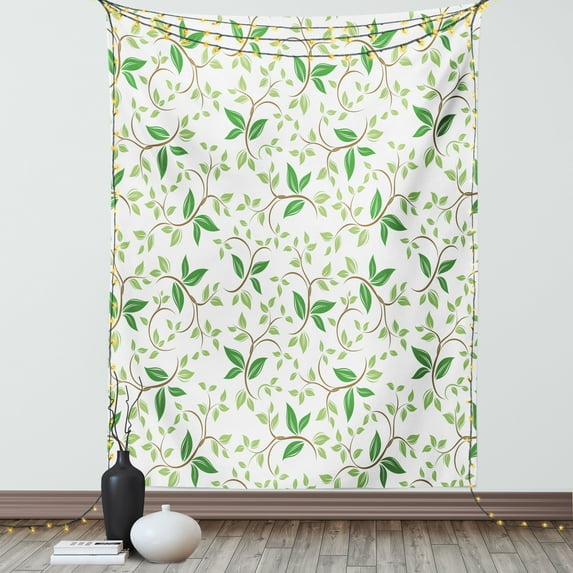 Leaves Decor Wall Hanging Tapestry, Ivy Patterns with Tiny Fancy Green Leaves Branches Creme Contemporary Illustration, Bedroom Living Room Dorm Accessories, 40 X 60 Inches, by Ambesonne