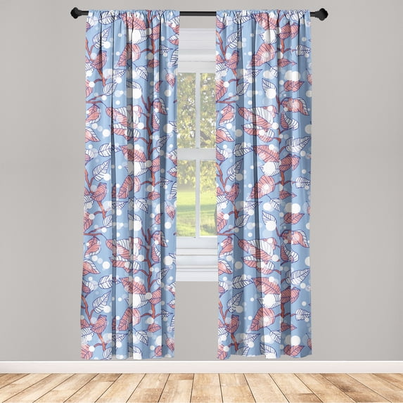 Leaves Design Window Curtains, Christmas Themed Bicolored Leafy Peduncles with Polka Dots Print, Lightweight Decor 2-Panel Set with Rod Pocket, Pair of - 28"x84", Pale Ruby Lavender Blue, by Ambesonne