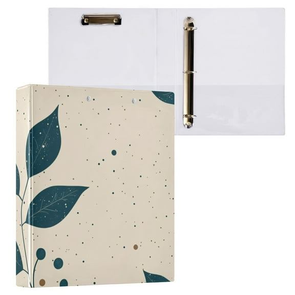 Leaves Dots 3 Ring Binders 1.5 inch Hardcover File Folders with Interior Pockets A4 Size Organizer for School Office Hospital