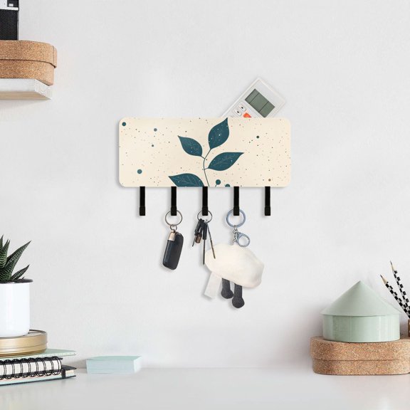 Leaves Dots Key Holder for Wall Mail Holder Organizer with 5 Key Hooks Wall Mount Key Rack with Shelf
