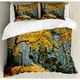 thumbnail image 1 of Leaves Duvet Cover Set, Canadian Maple Trees Falling Leaves down Surrounded by Scenic Rocks Stones Foliage, Decorative 3 Piece Bedding Set with 2 Pillow Shams, King Size, Grey Orange, by Ambesonne, 1 of 3