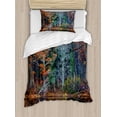 thumbnail image 1 of Leaves Duvet Cover Set, Forest with Tree Reflections over the Lake Rural Forest Scenic Nature Concept, Decorative 2 Piece Bedding Set with 1 Pillow Shams, Twin Size, Brown and Red, by Ambesonne, 1 of 3
