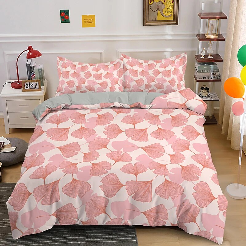 Leaves Duvet Cover Set Ginkgo Biloba Pattern Polyester Comforter Cover