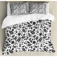 thumbnail image 1 of Leaves Duvet Cover Set King Size, Autumn Season in the Woods Themed Monochrome Pattern Deciduous Trees Maple Oak, Decorative 3 Piece Bedding Set with 2 Pillow Shams, Black White, by Ambesonne, 1 of 3